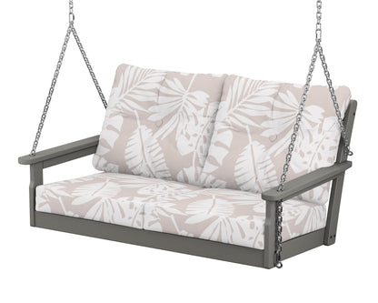 POLYWOOD® Vineyard Deep Seating Swing in Slate Grey / Leaf Dune Burlap