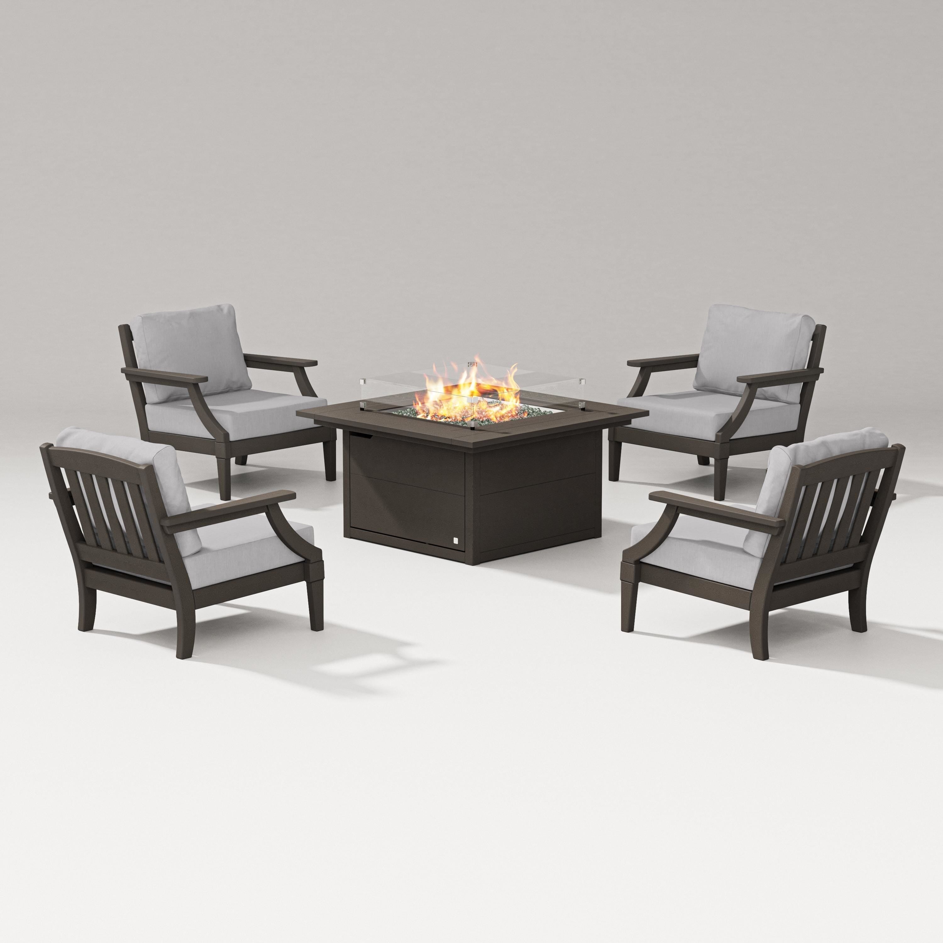PW Designer Series Estate 5-Piece Lounge Fire Table Set in Vintage Coffee / Granite