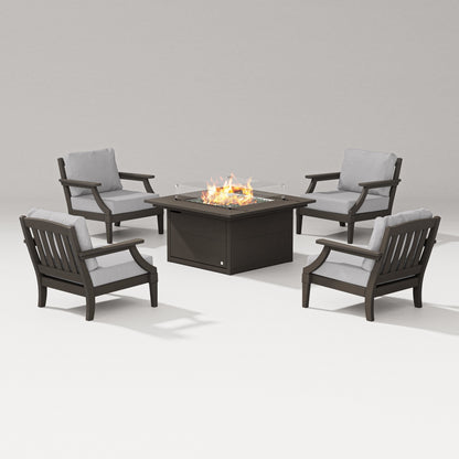 PW Designer Series Estate 5-Piece Lounge Fire Table Set in Vintage Coffee / Granite