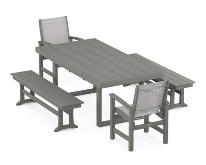 POLYWOOD® Coastal 5-Piece Dining Set with Trestle Legs in Slate Grey / Parchment Sling