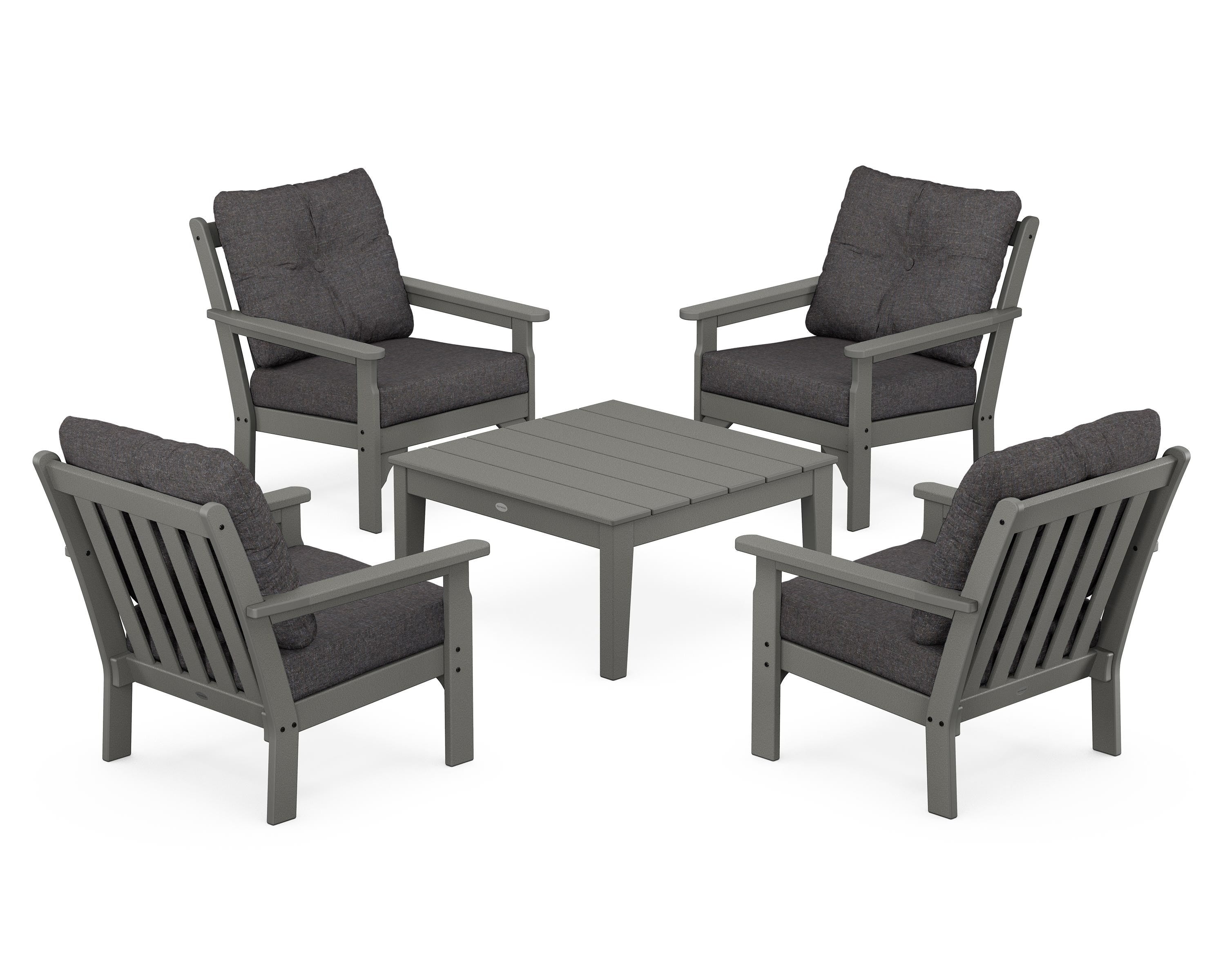 POLYWOOD® Vineyard 5-Piece Deep Seating Conversation Set in Slate Grey / Ash Charcoal