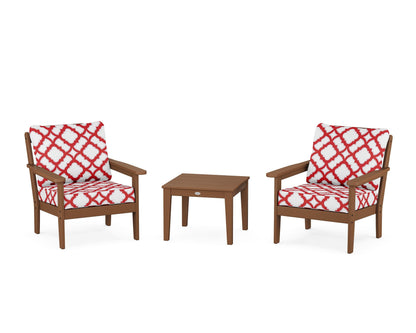 Country Living Cottage 3-Piece Deep Seating Set in Teak / Trellis Crimson
