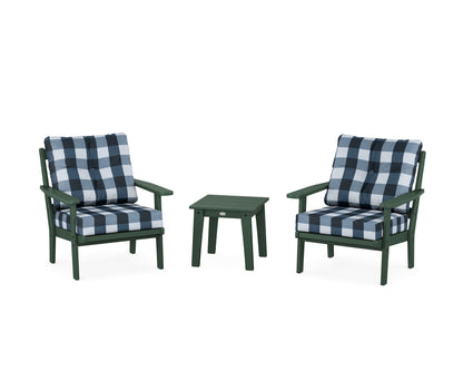 POLYWOOD® Prairie 3-Piece Deep Seating Set in Green / Buffalo Plaid Marine Indigo