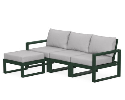 POLYWOOD® EDGE 4-Piece Modular Deep Seating Set with Ottoman in Green / Granite