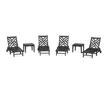 POLYWOOD® Chippendale 6-Piece Chaise Set with Wheels in Black