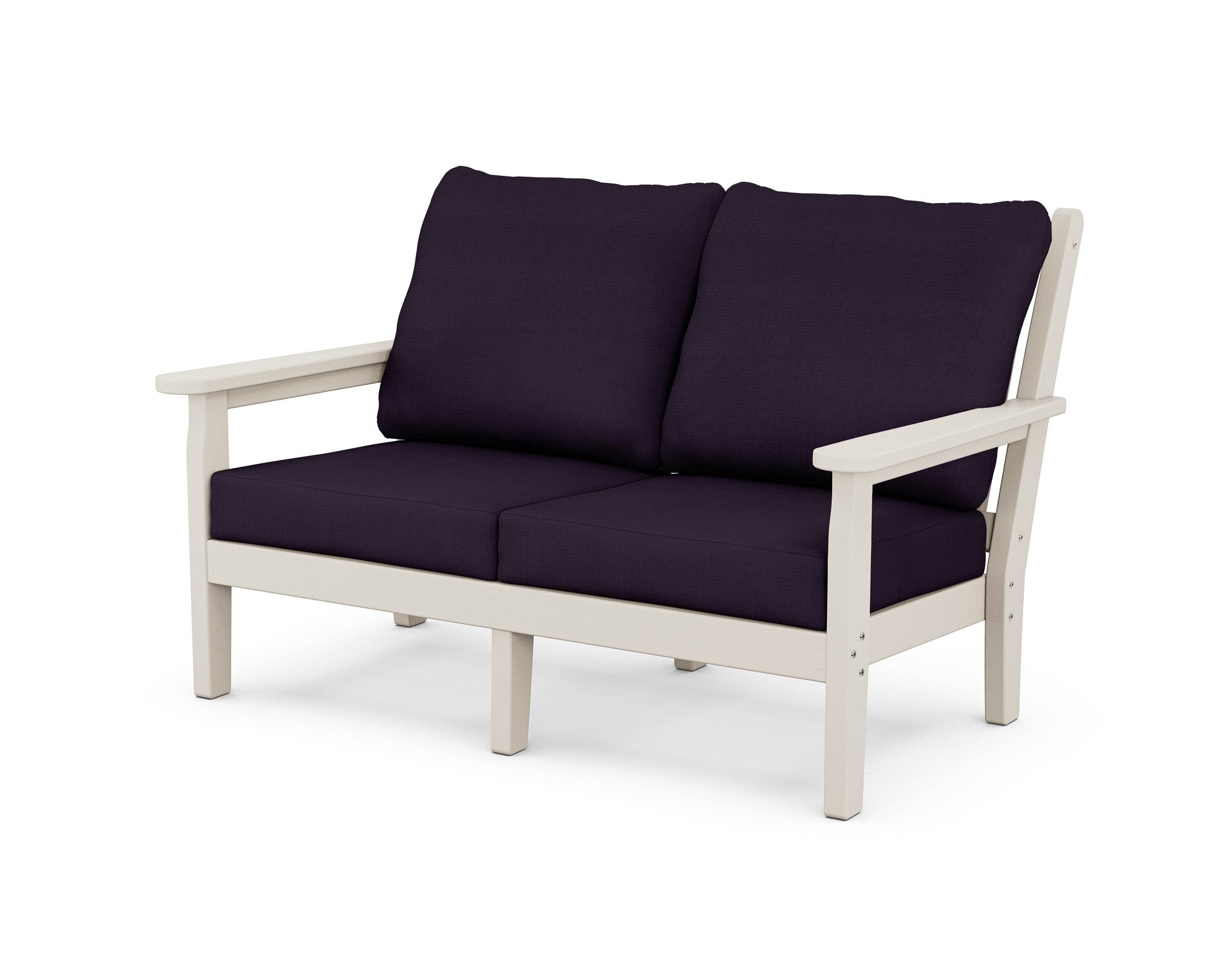 POLYWOOD® Chippendale Deep Seating Loveseat in Sand / Navy Linen