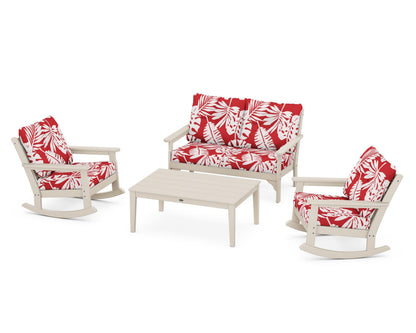 POLYWOOD® Vineyard 4-Piece Deep Seating Rocking Chair Set in Sand / Leaf Crimson