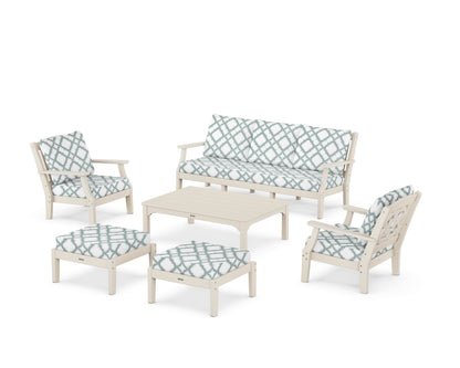 Martha Stewart by POLYWOOD® Chinoiserie 6-Piece Lounge Sofa Set in Sand / Trellis Glacier Spa