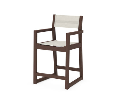 POLYWOOD® EDGE Sling Counter Arm Chair in Mahogany / Parchment Sling