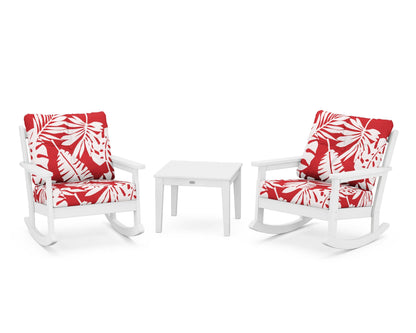 POLYWOOD® Vineyard 3-Piece Deep Seating Rocker Set in White / Leaf Crimson