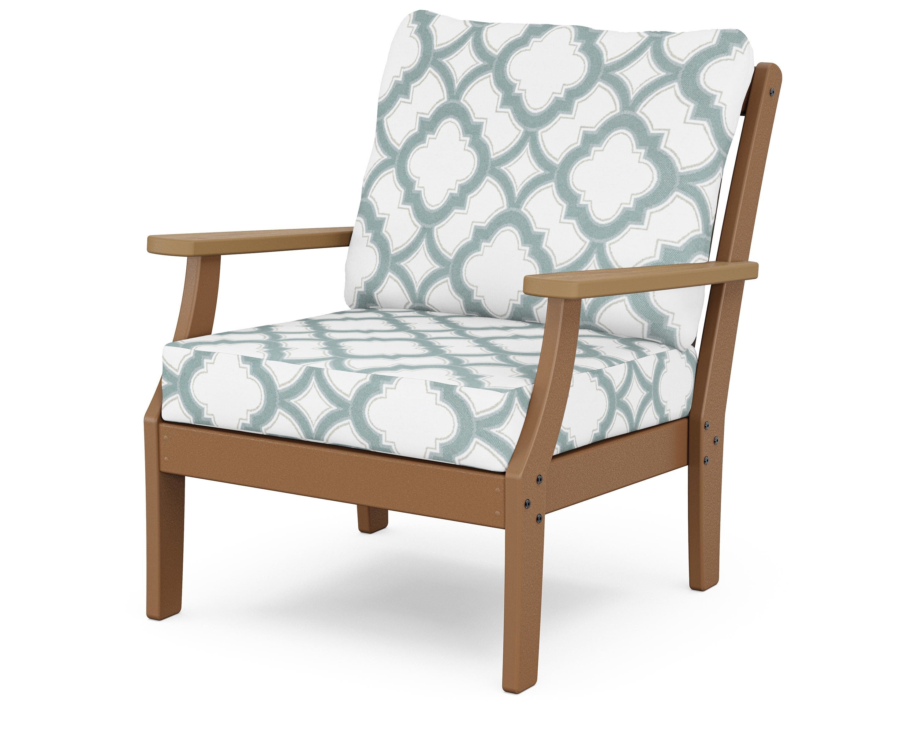 POLYWOOD® Braxton Deep Seating Chair in Teak / Natural / Trellis Glacier Spa