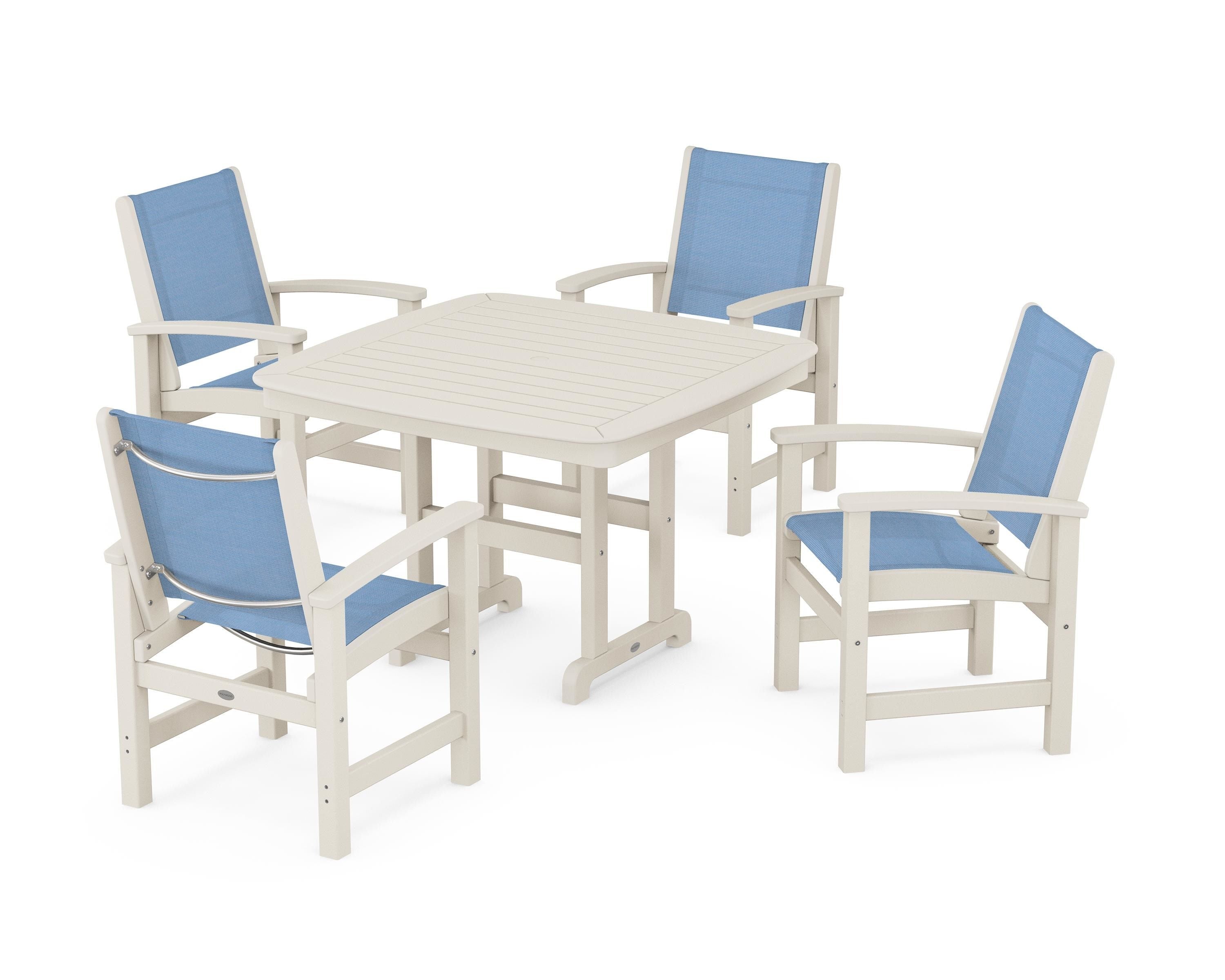 POLYWOOD® Coastal 5-Piece Dining Set in Sand / Poolside Sling