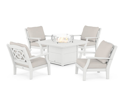 Martha Stewart by POLYWOOD® Chinoiserie 5-Piece Deep Seating Set with Fire Pit Table in White / Cast Ash