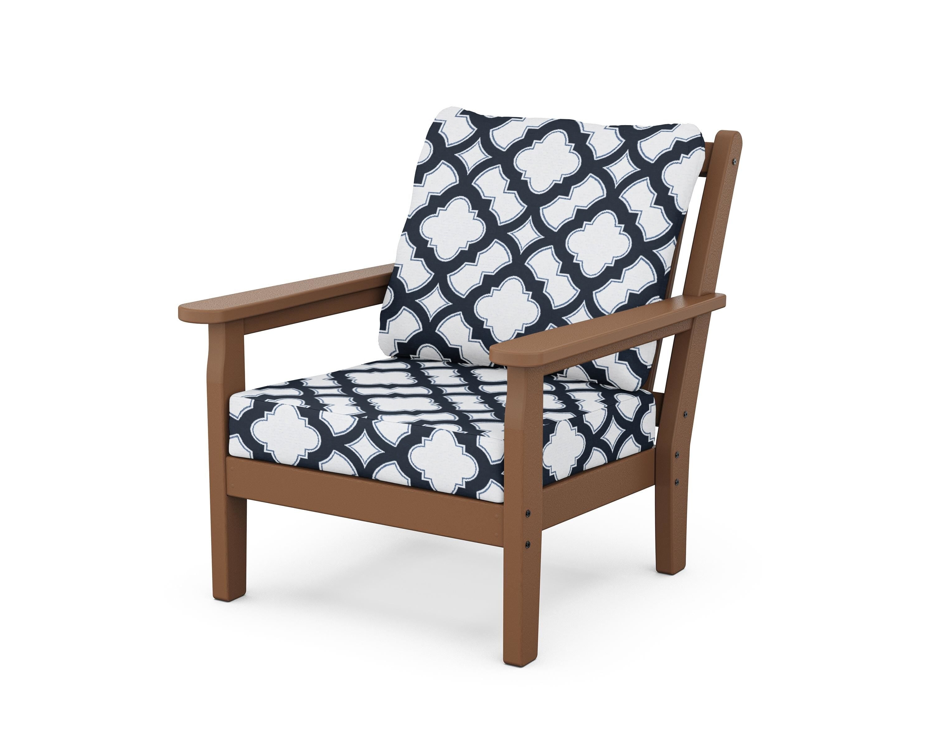 POLYWOOD® Chippendale Deep Seating Chair in Teak / Trellis Marine Indigo