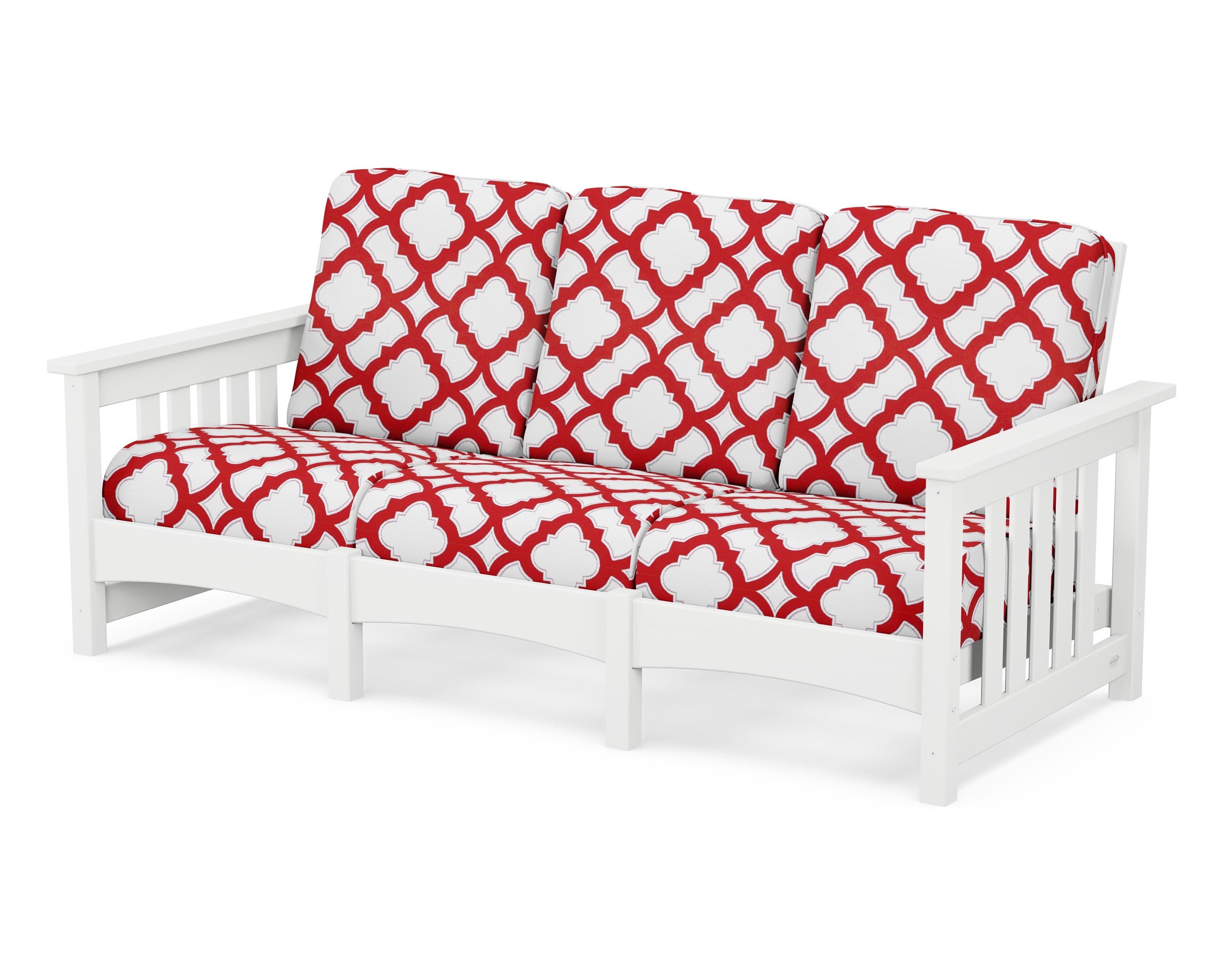 POLYWOOD® Club Mission Sofa in White / Trellis Crimson