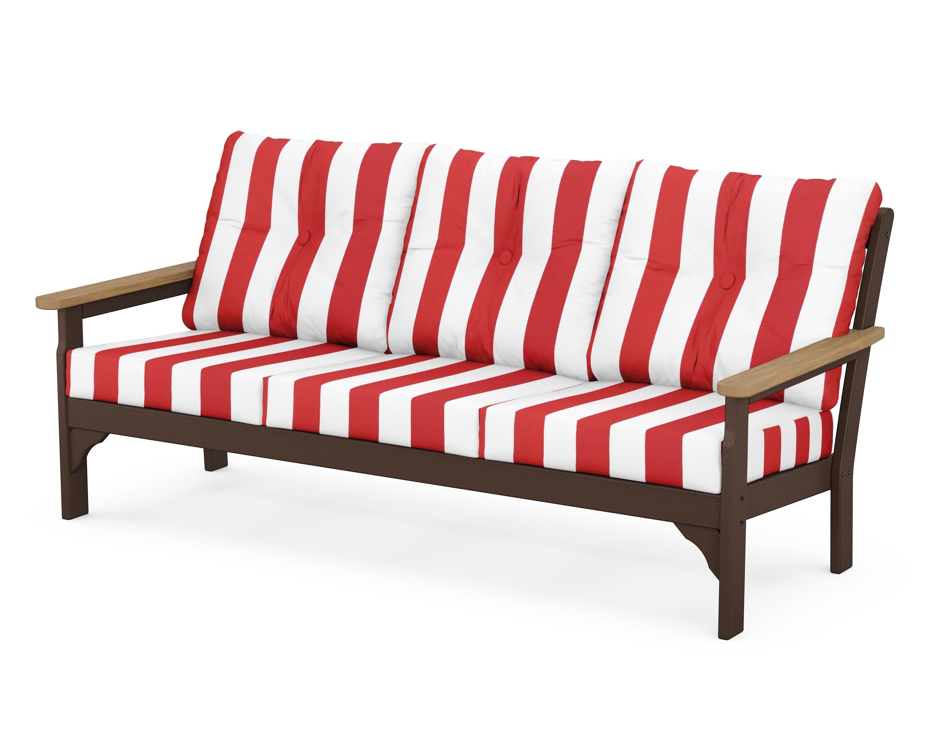POLYWOOD® Vineyard Deep Seating Sofa in Mahogany / Natural / Cabana Stripe Crimson