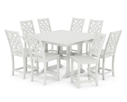 Country Living Wovendale Side Chair 9-Piece Square Farmhouse Counter Set with Trestle Legs in White