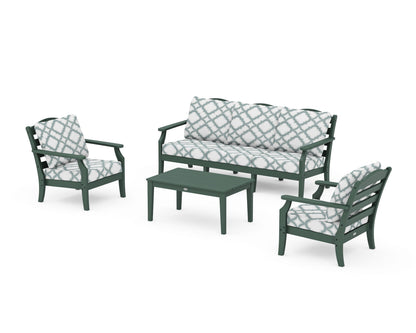 Draper James™ by  POLYWOOD® Savannah 4-Piece Deep Seating Set with Sofa in Green / Trellis Glacier Spa