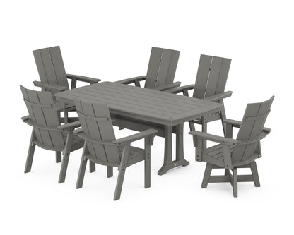 POLYWOOD® Modern Adirondack Swivel Chair 7-Piece Dining Set with Trestle Legs in Slate Grey