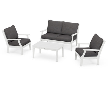 POLYWOOD® Braxton 4-Piece Deep Seating Chair Set in White / Ash Charcoal
