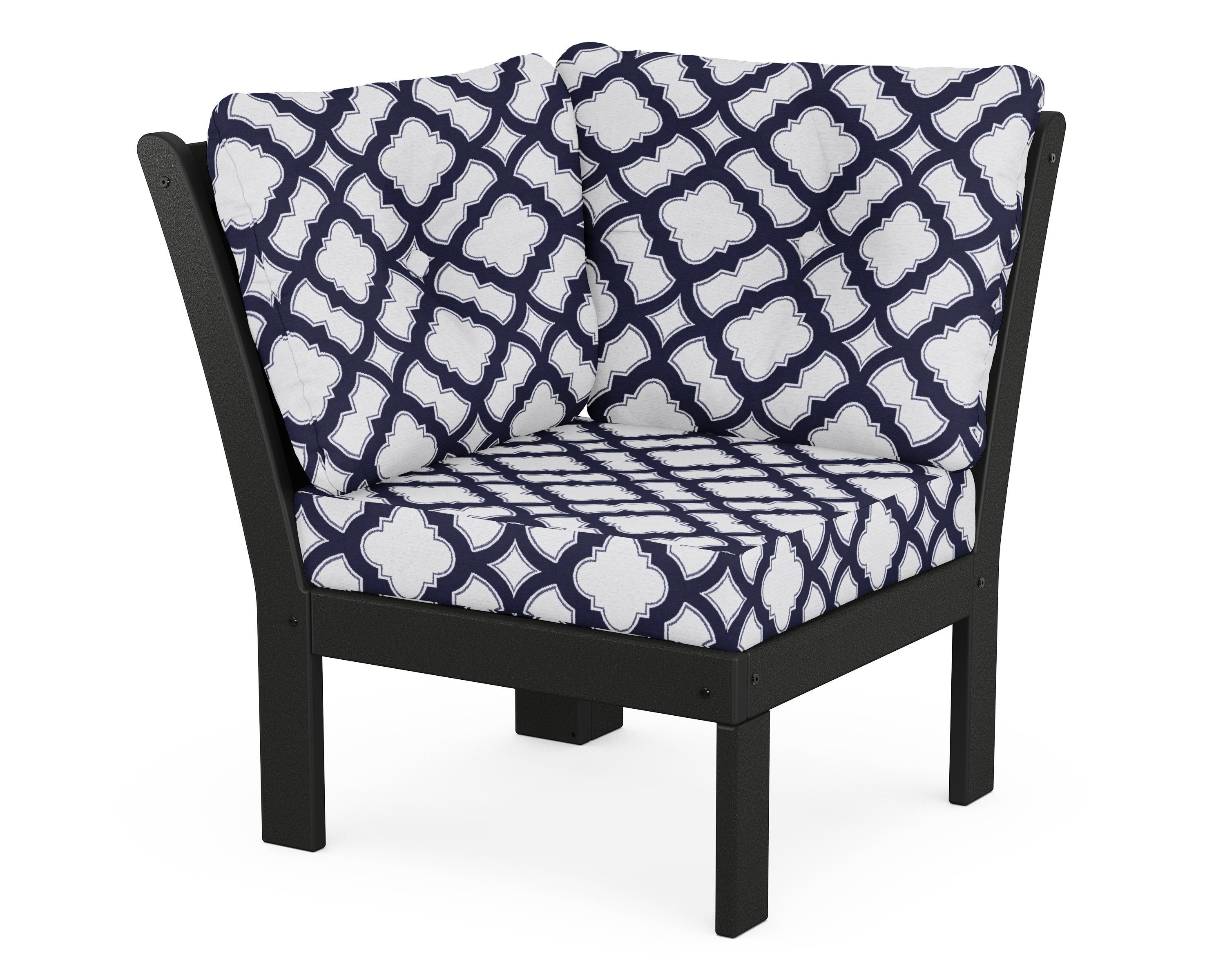 POLYWOOD® Vineyard Modular Corner Chair in Black / Trellis Navy