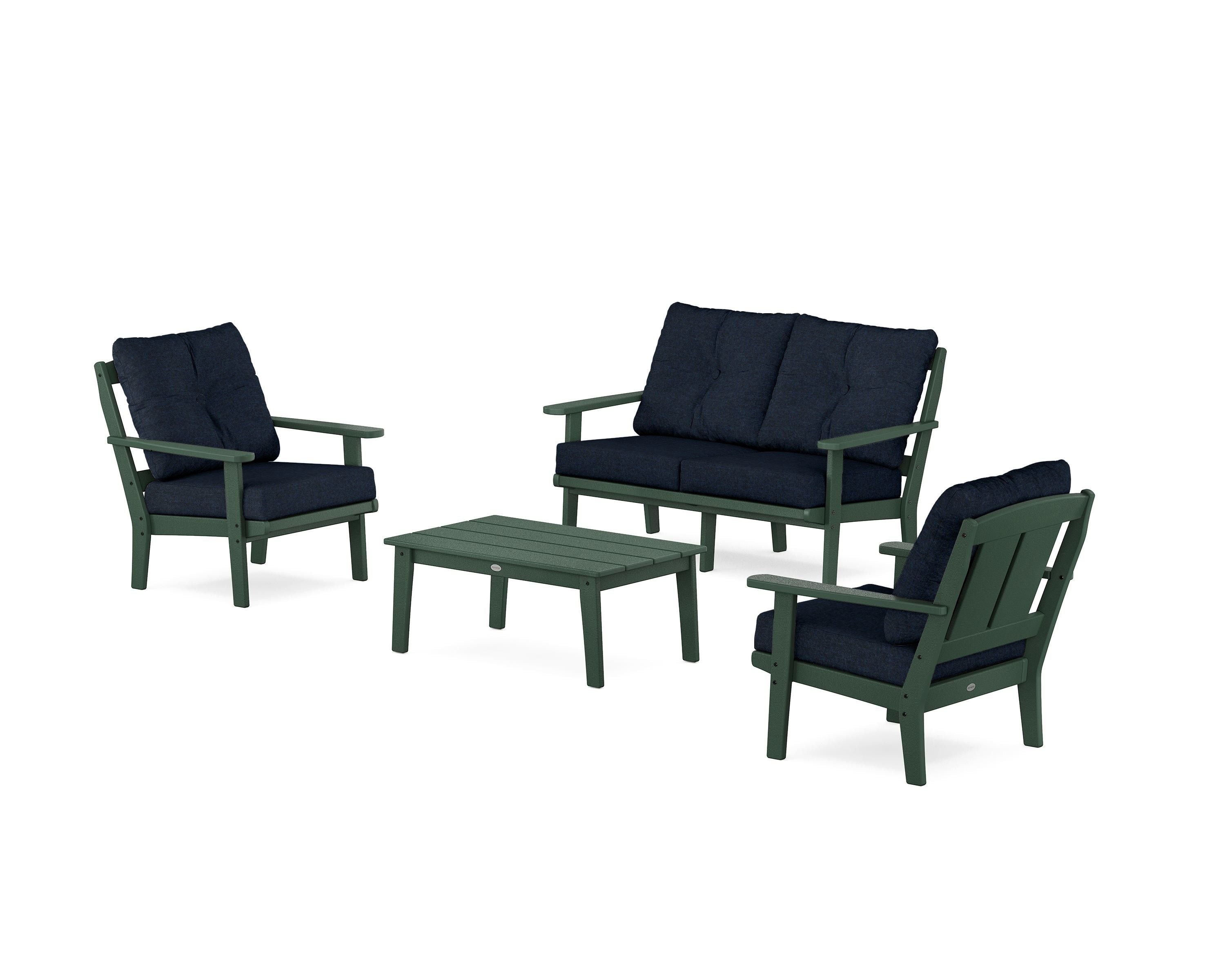POLYWOOD® Mission 4-Piece Deep Seating Set with Loveseat in Green / Marine Indigo