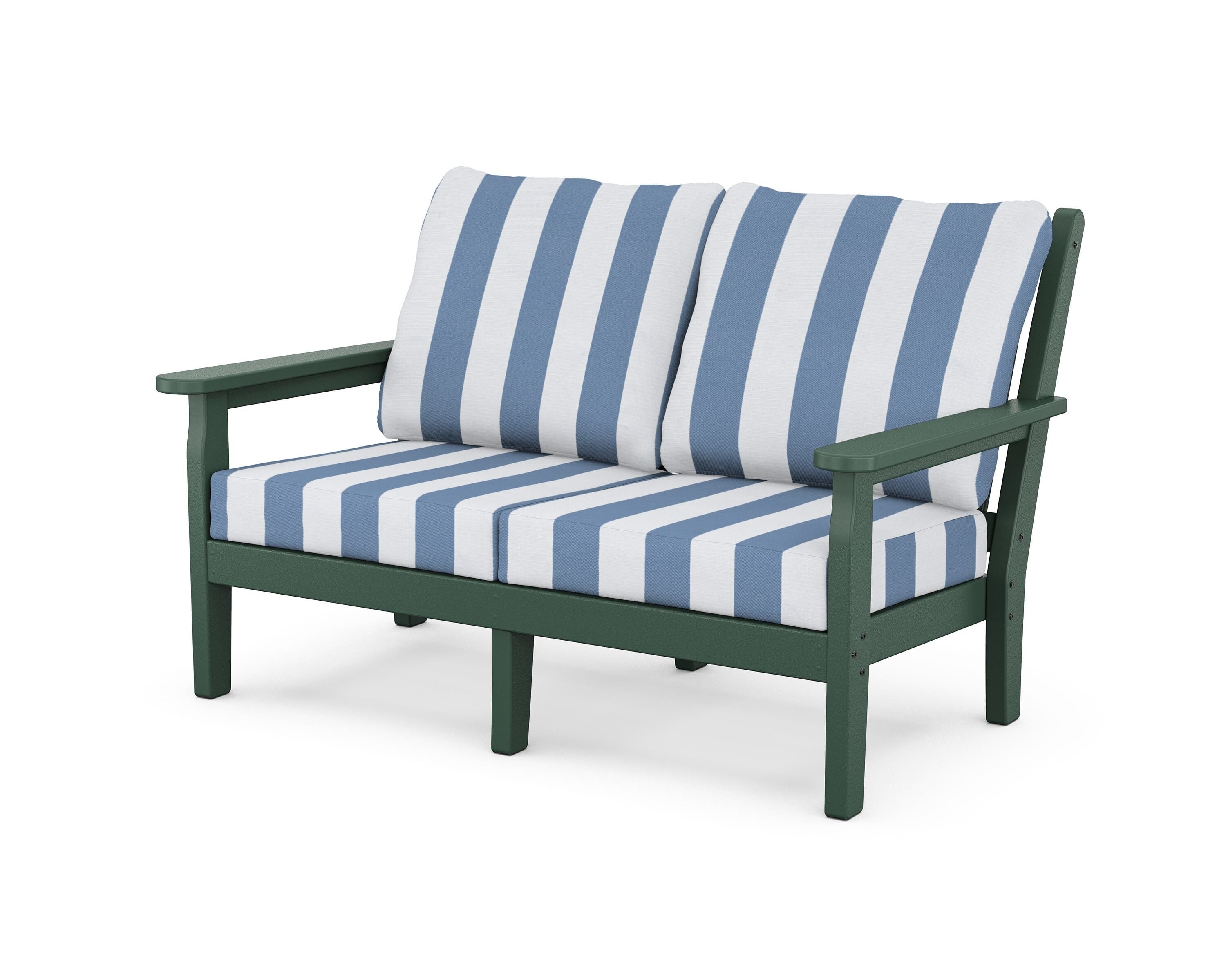 POLYWOOD® Chippendale Deep Seating Loveseat in Green / Cabana Stripe Sky Blue