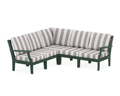 POLYWOOD® Braxton Modular 5-Piece Deep Seating Set in Green / Cabana Stripe Grey Mist