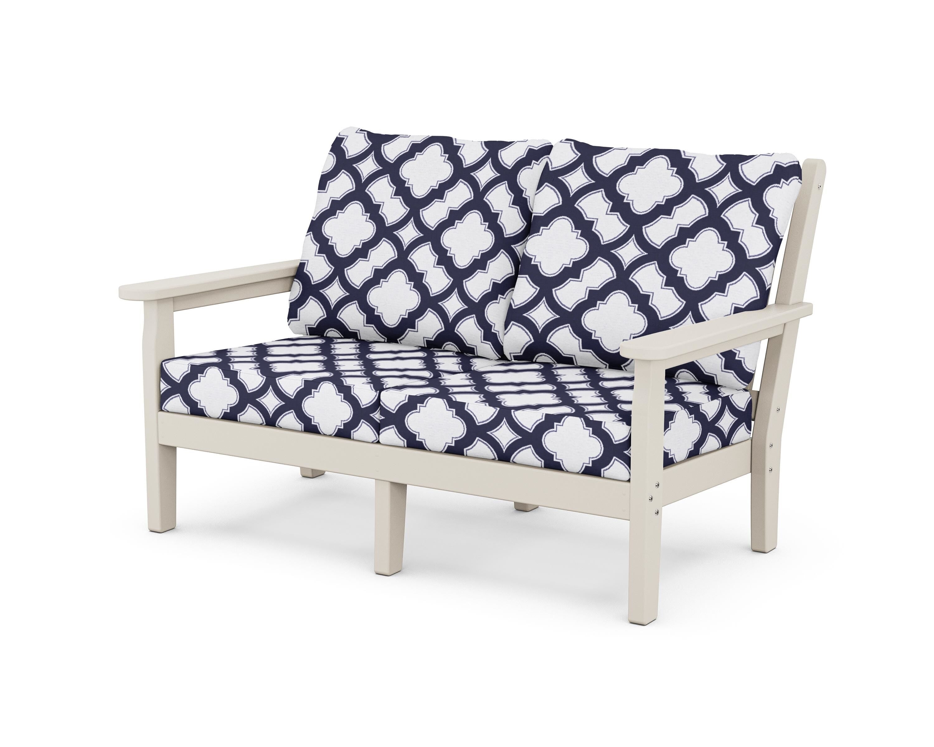 POLYWOOD® Chippendale Deep Seating Loveseat in Sand / Trellis Navy