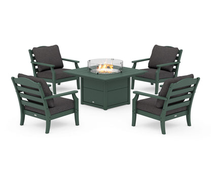 Draper James™ by  POLYWOOD® Savannah 5-Piece Deep Seating Set with Fire Pit Table in Green / Ash Charcoal