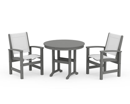 POLYWOOD® Coastal 3-Piece Round Dining Set in Slate Grey / White Sling