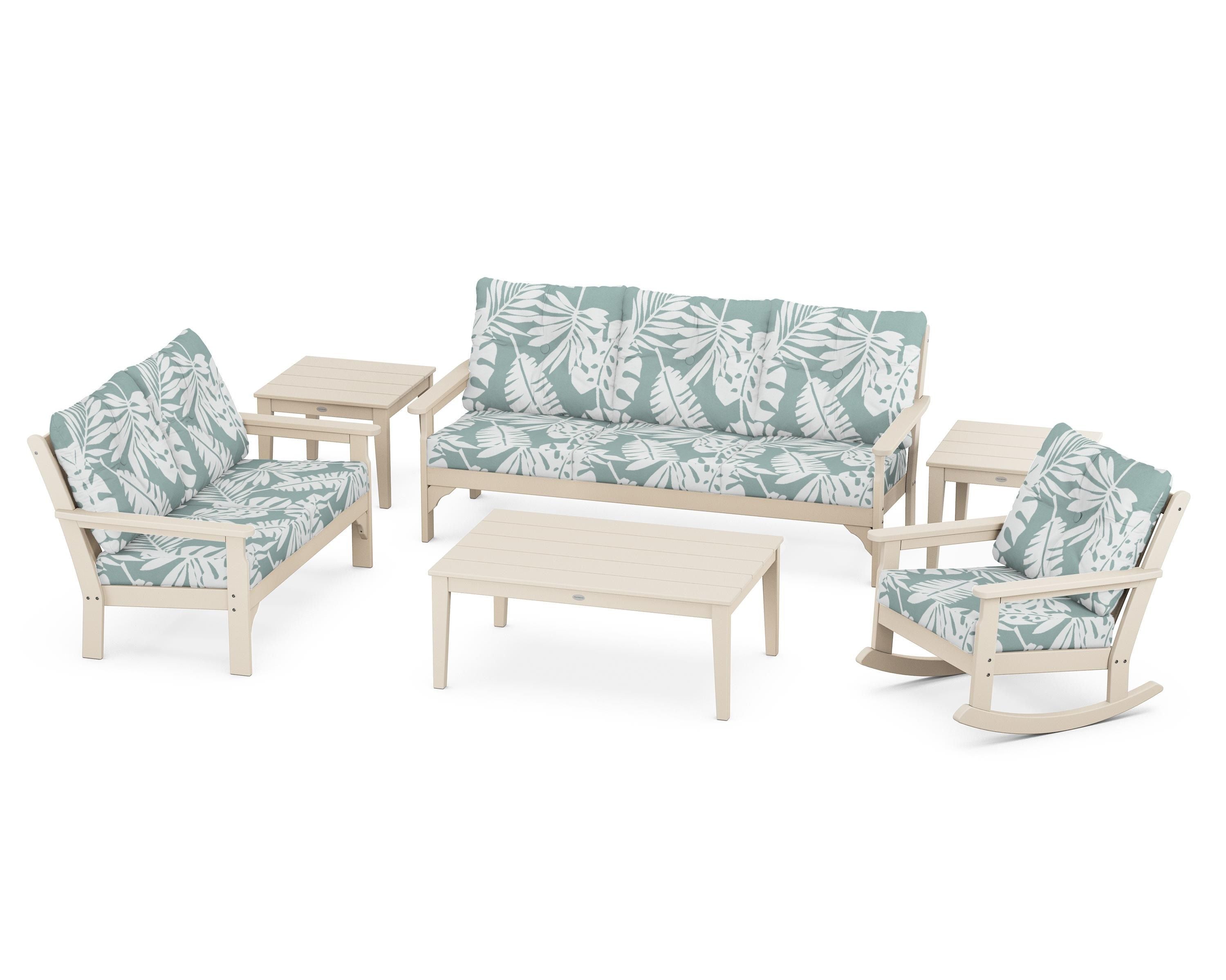 POLYWOOD® Vineyard 6-Piece Deep Seating Set in Sand / Leaf Glacier Spa