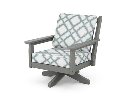 POLYWOOD® Chippendale Deep Seating Swivel Chair in Slate Grey / Trellis Glacier Spa