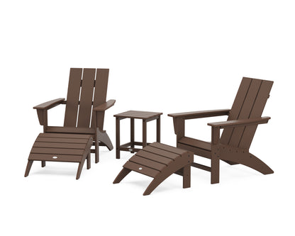 POLYWOOD® Modern Adirondack Chair 5-Piece Set with Ottomans and 18" Side Table in Mahogany