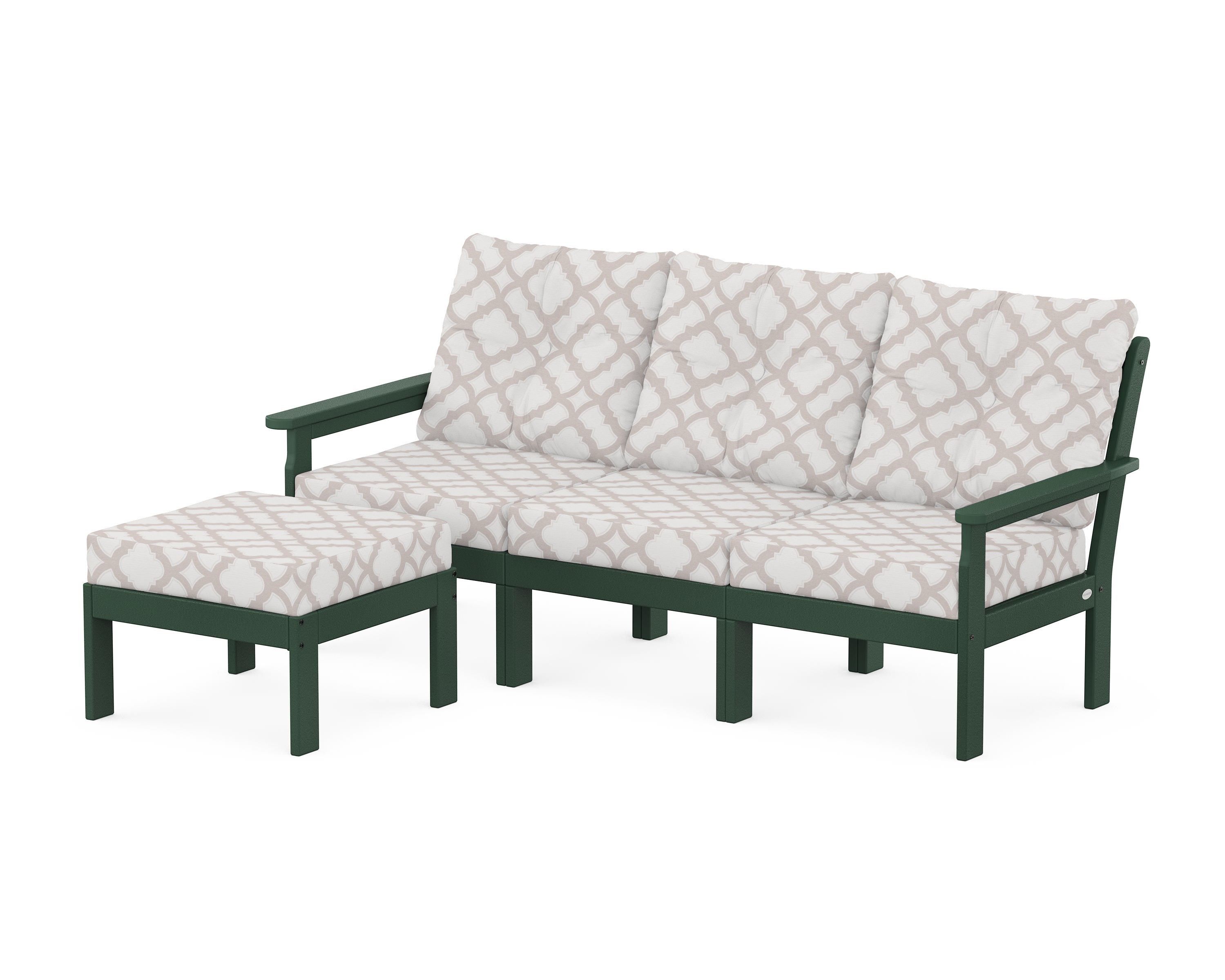 POLYWOOD® Vineyard 4-Piece Sectional with Ottoman in Green / Trellis Dune Burlap