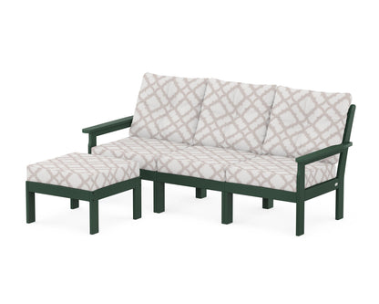POLYWOOD® Vineyard 4-Piece Sectional with Ottoman in Green / Trellis Dune Burlap
