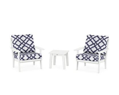 POLYWOOD® Oxford 3-Piece Deep Seating Set in White / Trellis Navy