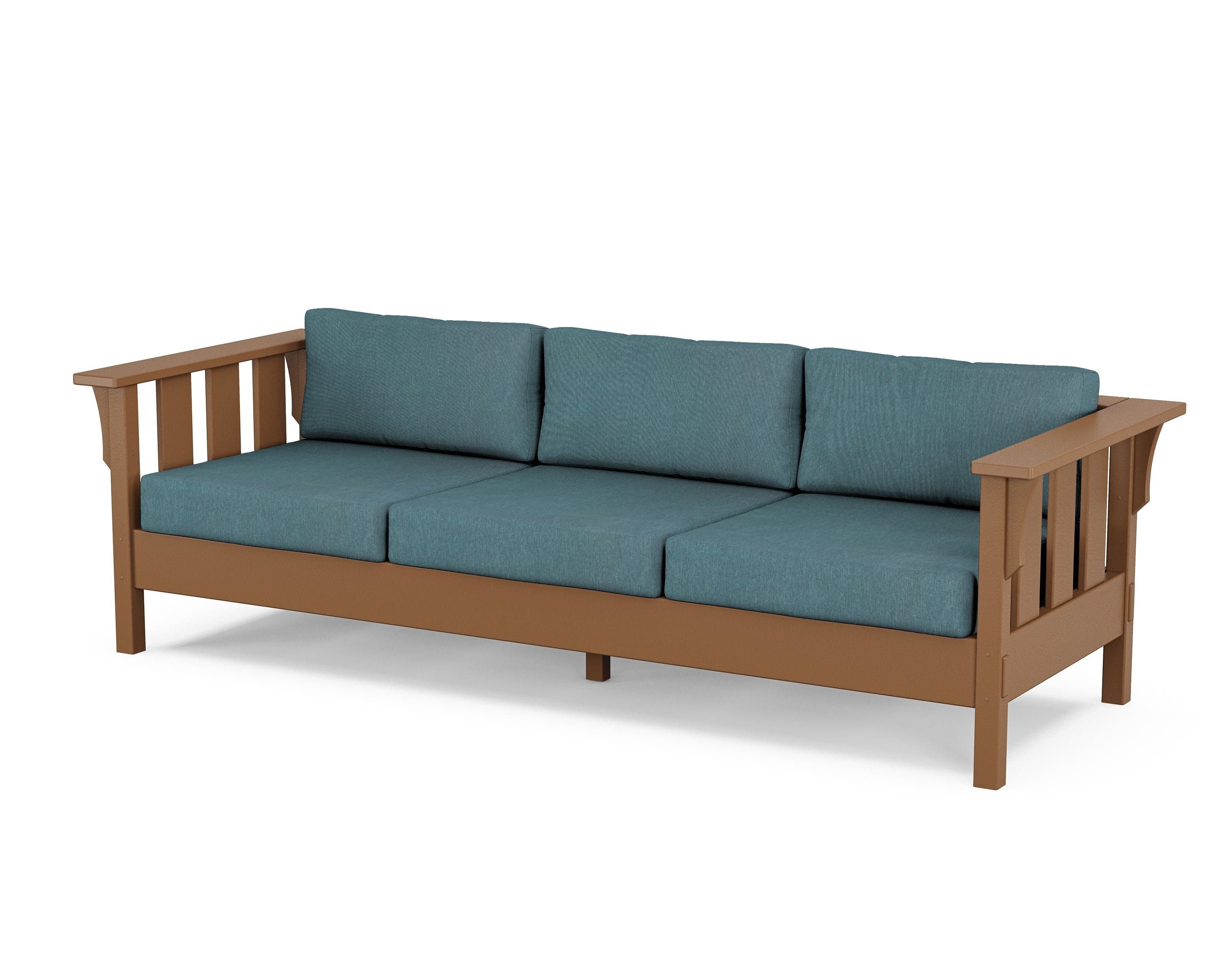 Martha Stewart by POLYWOOD® Acadia Deep Seating Sofa in Teak / Ocean Teal