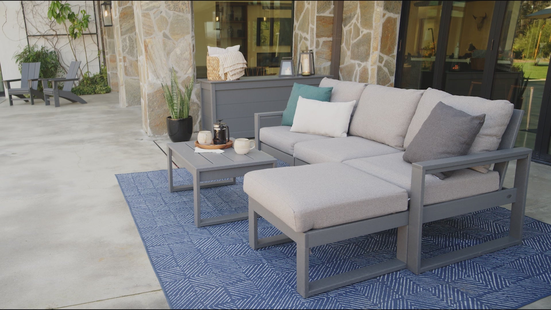 POLYWOOD® EDGE Modular Left Arm Chair in White / Blend Linen