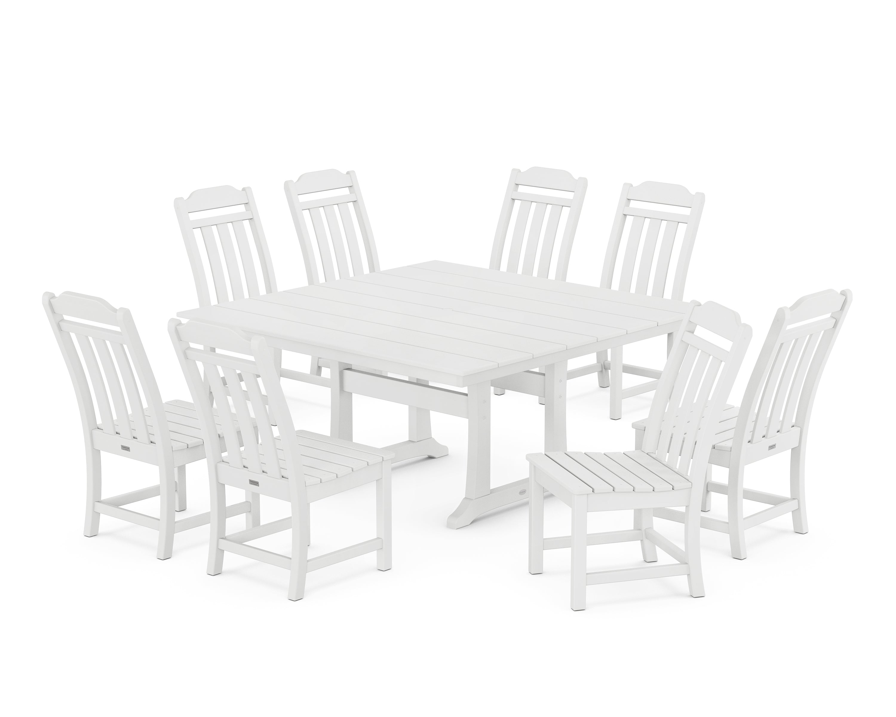 Country Living Cottage 9-Piece Square Farmhouse Side Chair Dining Set with Trestle Legs in White