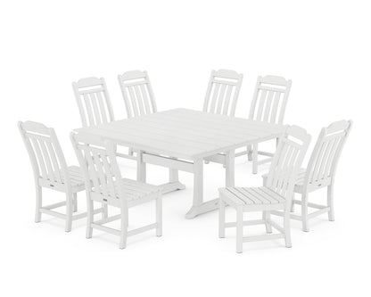 Country Living Cottage 9-Piece Square Farmhouse Side Chair Dining Set with Trestle Legs in White