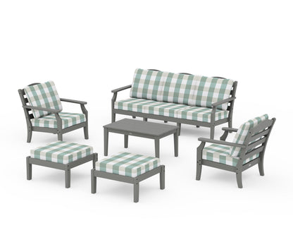 Draper James™ by  POLYWOOD® Savannah 6-Piece Lounge Sofa Set in Slate Grey / Buffalo Plaid Glacier Spa