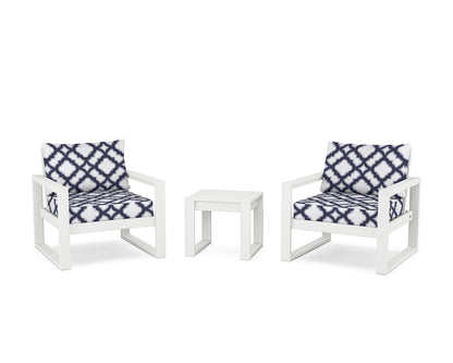 POLYWOOD® EDGE Sectional 3-Piece Deep Seating Set in White / Trellis Navy