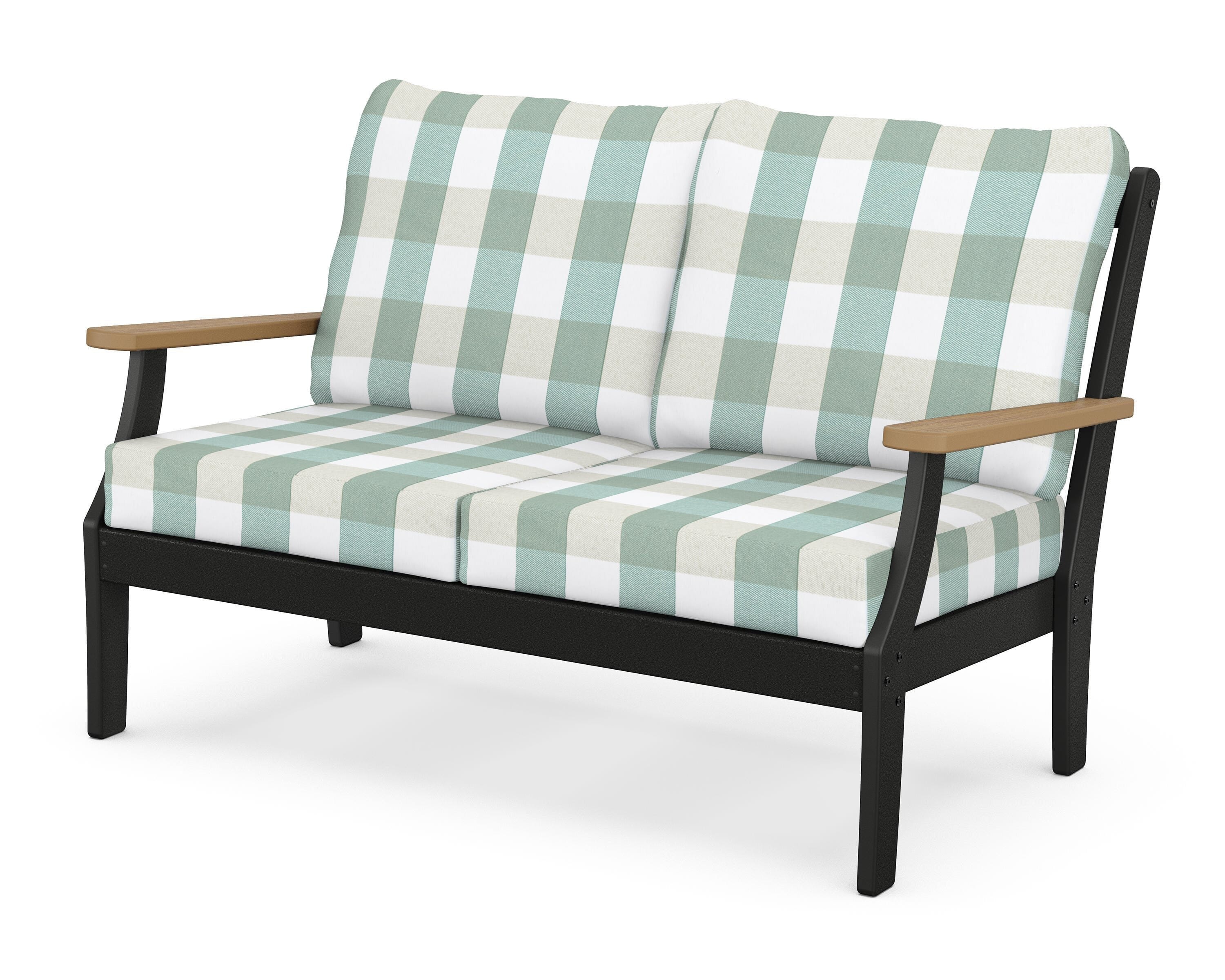 POLYWOOD® Braxton Deep Seating Loveseat in Black / Natural / Buffalo Plaid Glacier Spa
