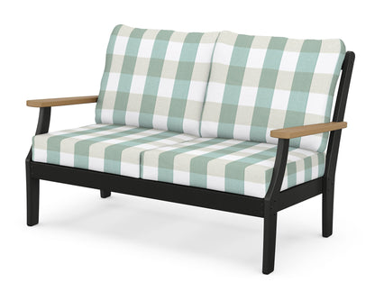 POLYWOOD® Braxton Deep Seating Loveseat in Black / Natural / Buffalo Plaid Glacier Spa