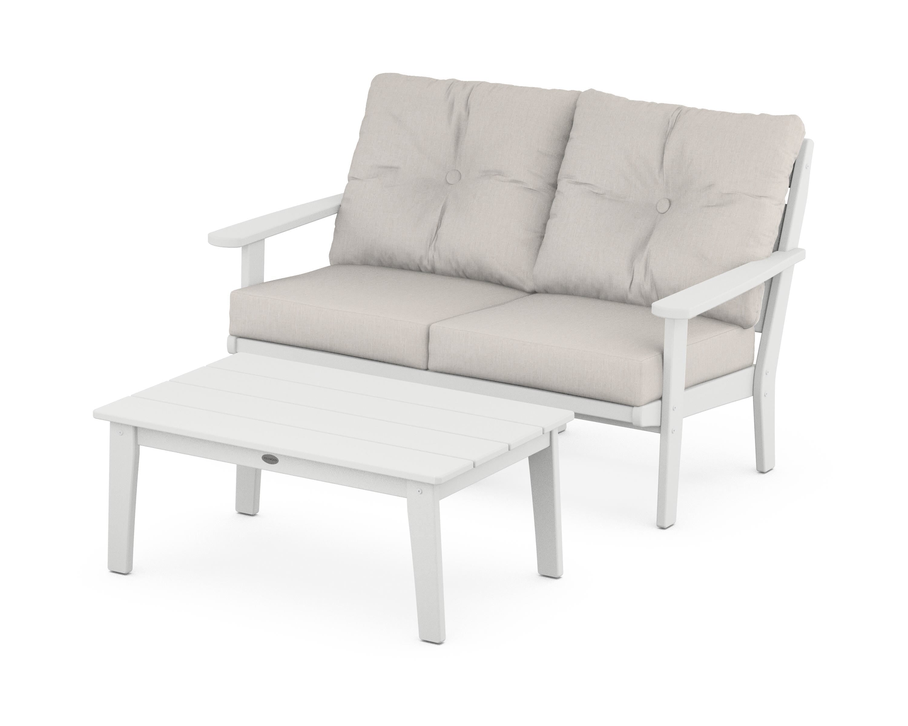 POLYWOOD® Lakeside 2-Piece Lounge Loveseat Set in White / Cast Ash