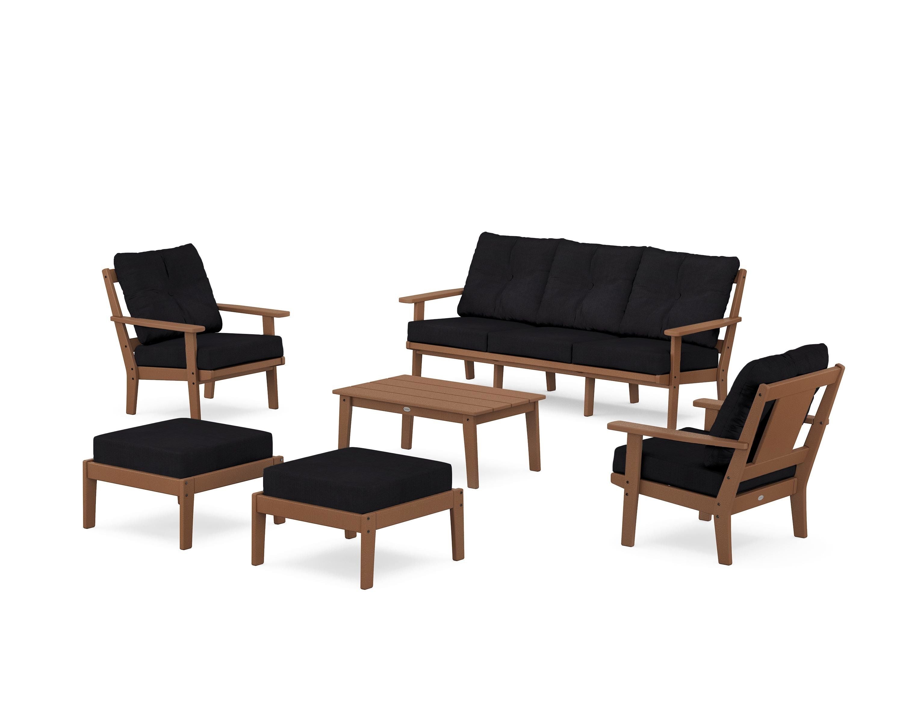 POLYWOOD® Prairie 6-Piece Lounge Sofa Set in Teak / Midnight Linen