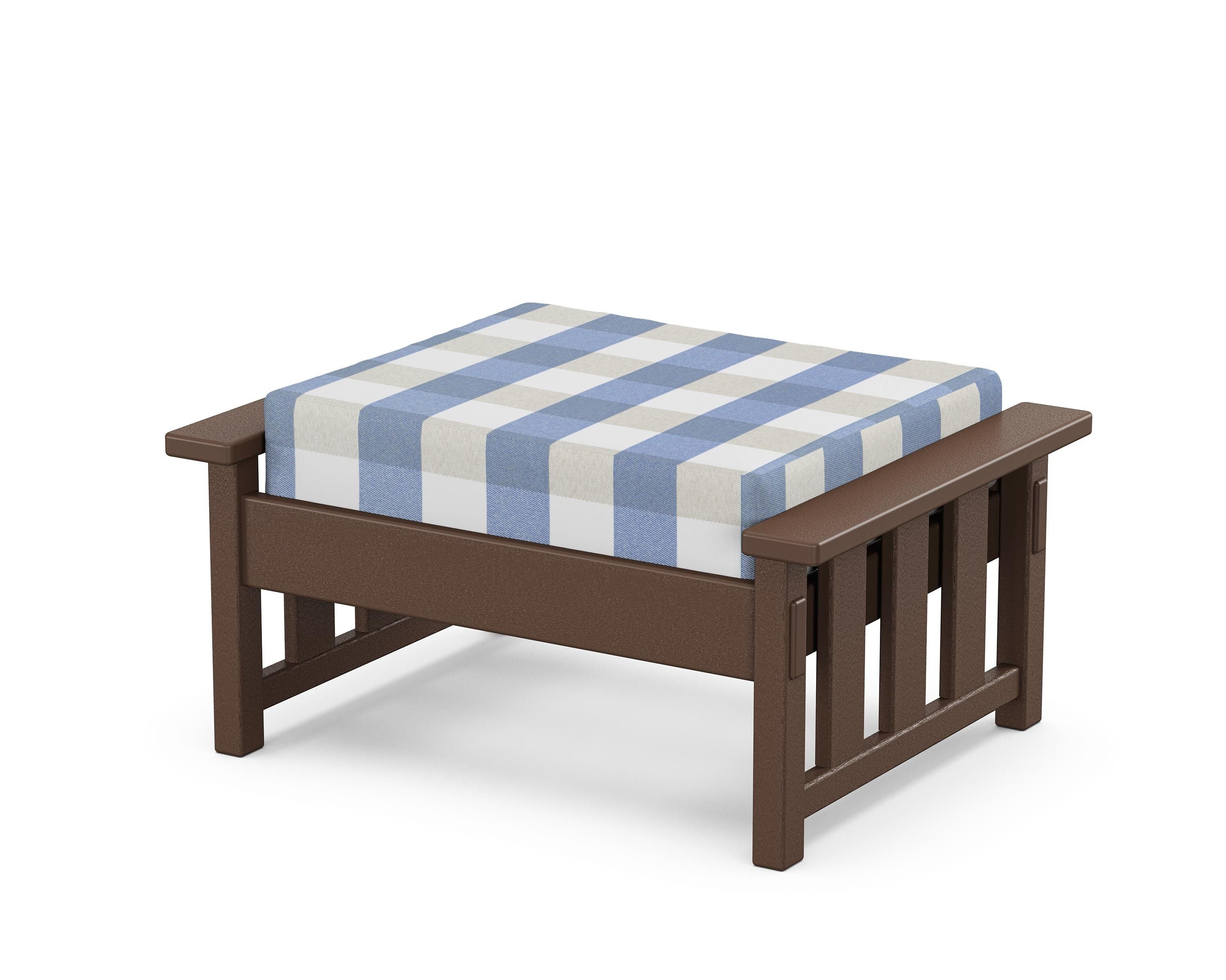 Martha Stewart by POLYWOOD® Acadia Deep Seating Ottoman in Mahogany / Buffalo Plaid Sky Blue
