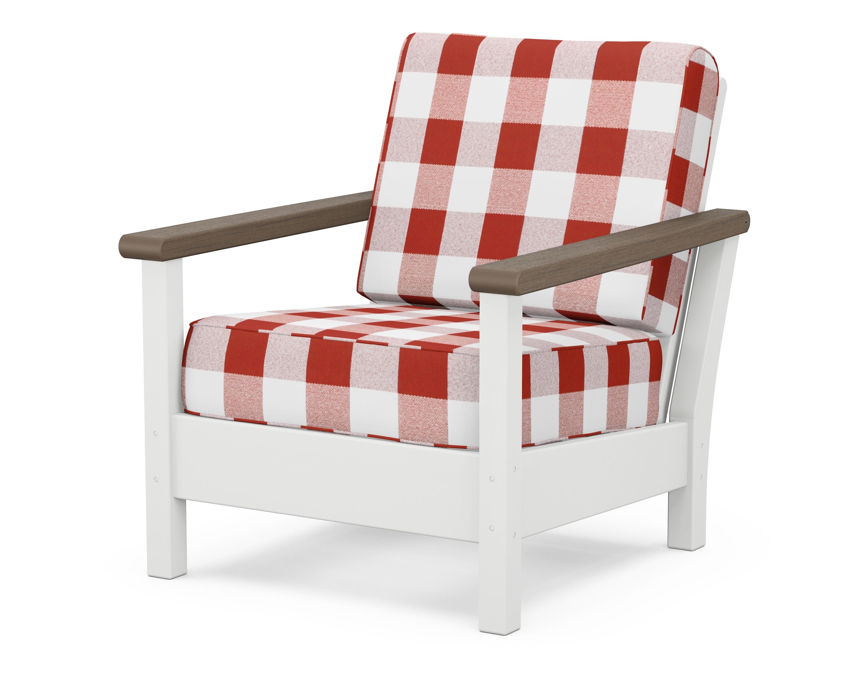 POLYWOOD® Harbour Deep Seating Chair in White / Kona / Buffalo Plaid Crimson