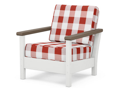 POLYWOOD® Harbour Deep Seating Chair in White / Kona / Buffalo Plaid Crimson